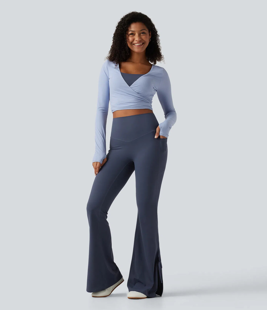 Halara UltraSculpt High Waisted Lace Up Flare Yoga Leggings with Pockets