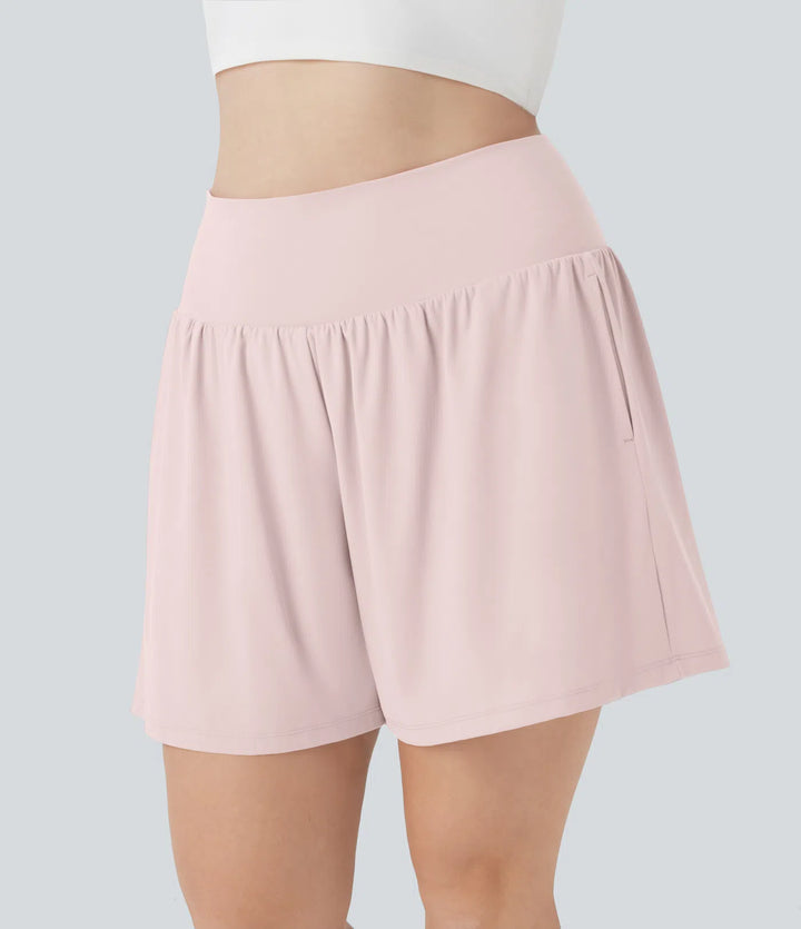 SoftlyZero Airy Super High Waisted 2-in-1 InstantCool Yoga Plus Size Shorts 7" with Pockets