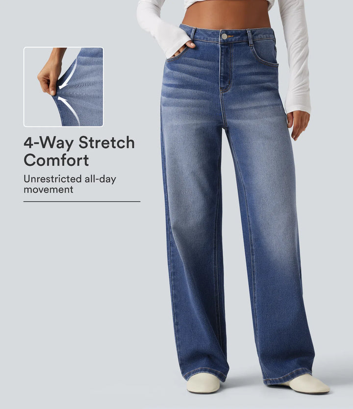 High Waisted Straight Leg Casual Jeans with Pockets