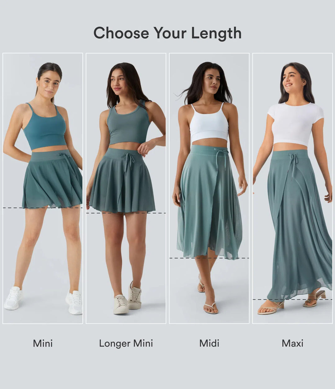 High Waisted Drawstring Contrast Mesh 2-in-1 Pocket Flowy Mini Flare Casual Skirt