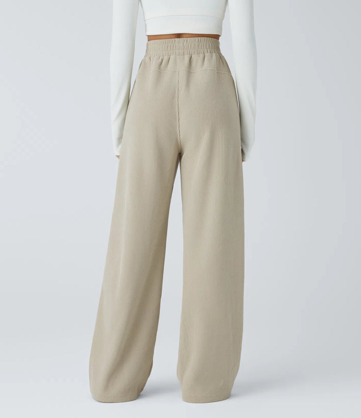 High Waisted Pocket Straight Leg Baggy Mop Corduroy Casual Pants