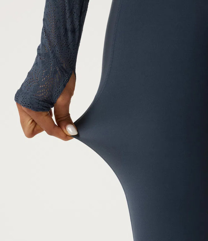 Halara UltraSculpt Mid Rise Drawstring Contrast Lace Flare Yoga Leggings with Pockets
