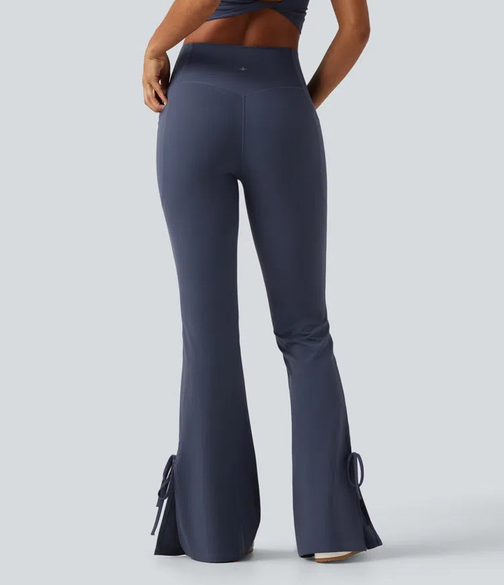 Halara UltraSculpt High Waisted Lace Up Flare Yoga Leggings with Pockets