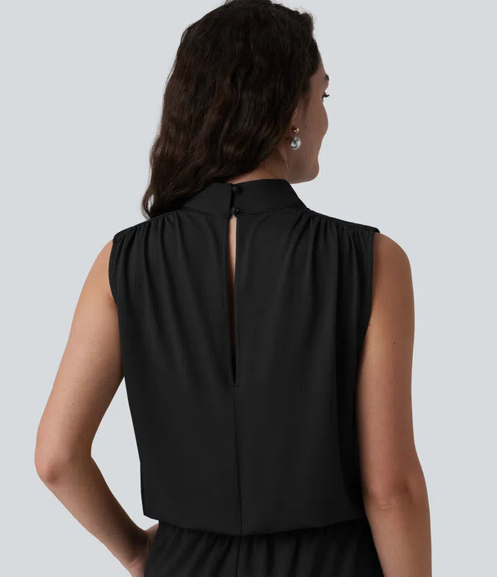 Stand Collar Sleeveless Straight Leg Bridesmaid And Wedding Guest Jumpsuit with Pockets-Easy Peezy