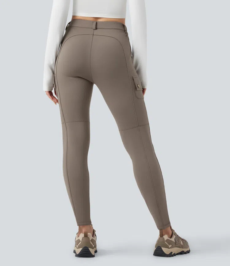 High Waisted Skinny Fleece Hiking Cargo Pants with Pockets