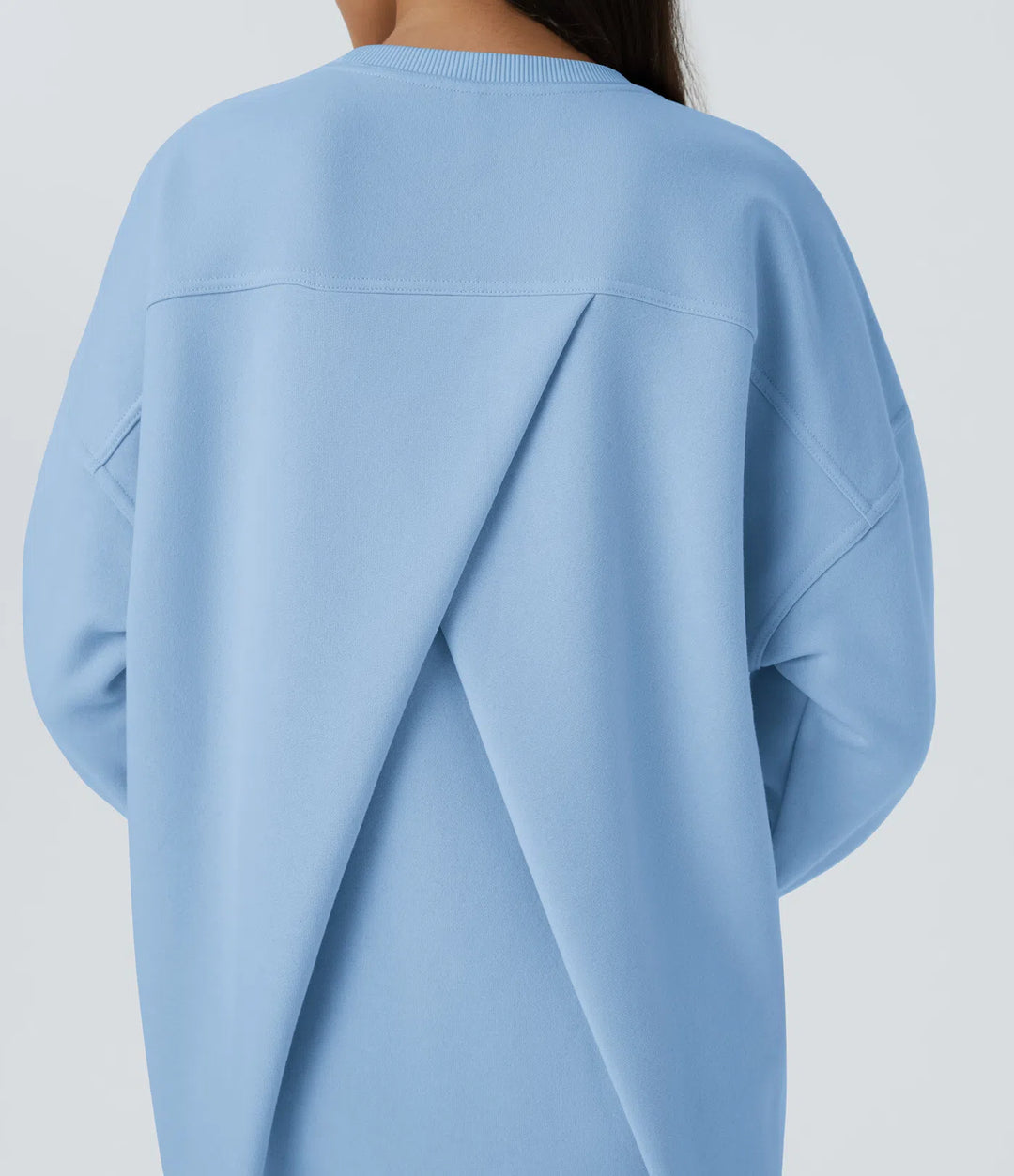 Round Neck Long Sleeve Pocket Oversize Fleece Casual Sweatshirt