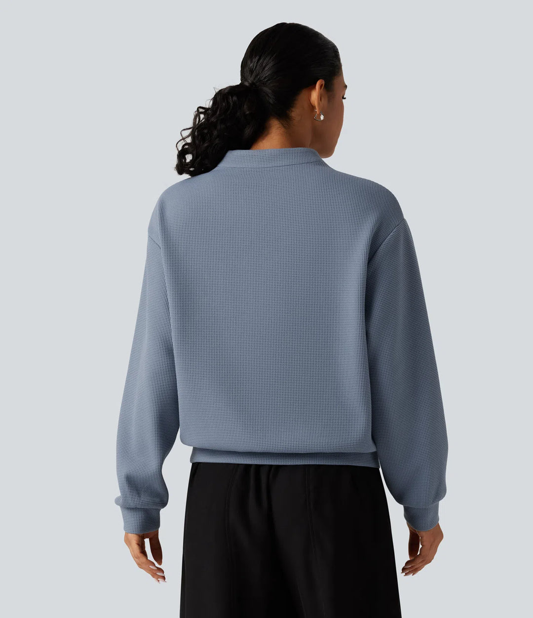V Neck Long Sleeve Waffle Casual Sweatshirt