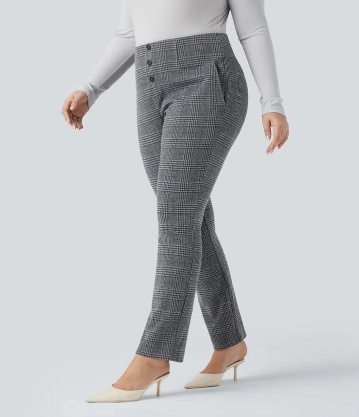 Halara Flex High Waisted Houndstooth Plaid Skinny Work Plus Size Pants with Pockets