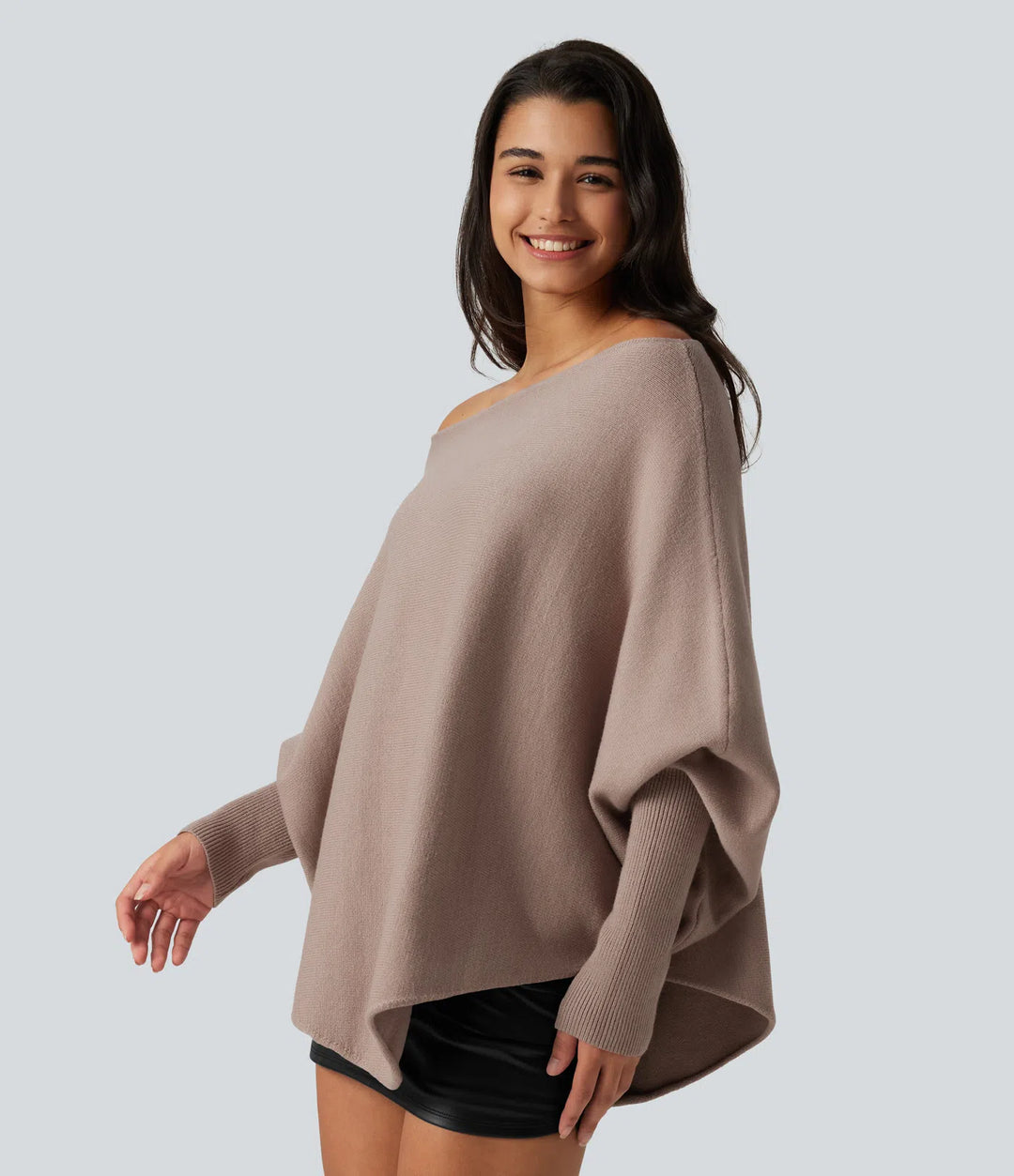 Batwing Long Sleeve Asymmetric Hem Casual Sweater