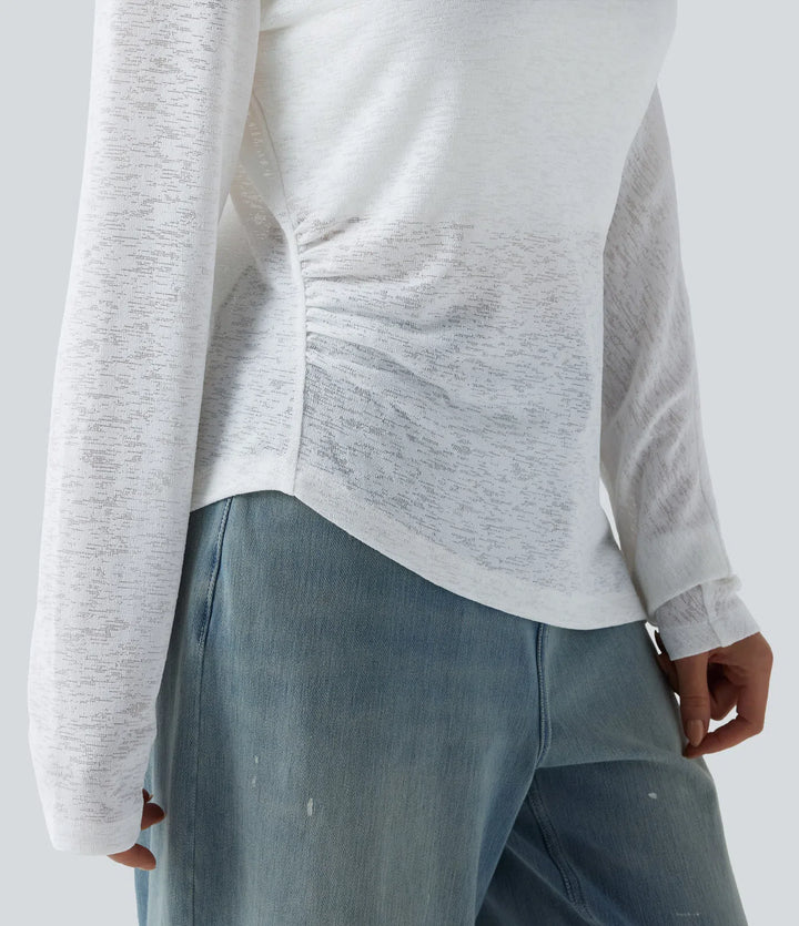 Semi Sheer One Shoulder Long Sleeve Asymmetric Hem Casual T-Shirt