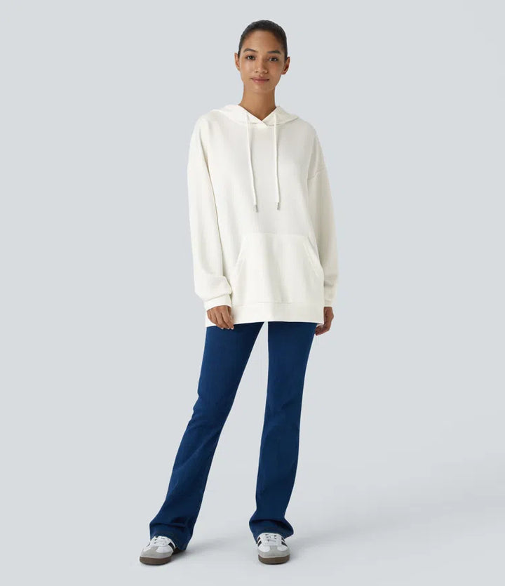 Hooded Drawstring Long Sleeve Kangaroo Pocket Crossover Casual Sweatshirt