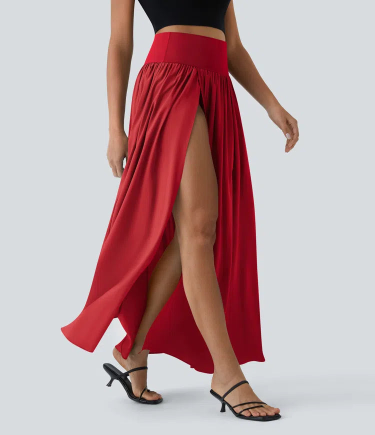 Breezeful High Waisted Split 2-in-1 Flowy Quick Dry Maxi Casual Skirt