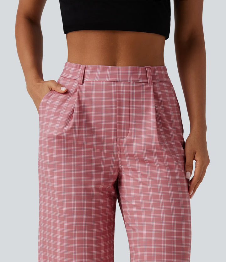 Halara Flex High Waisted Straight Leg Plaid Work Pants with Pockets
