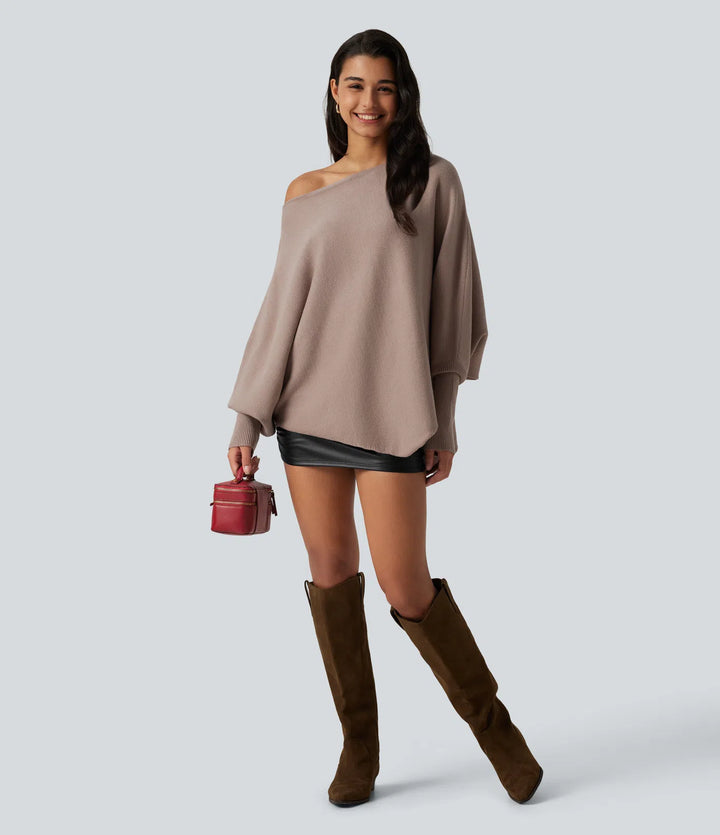 Batwing Long Sleeve Asymmetric Hem Casual Sweater