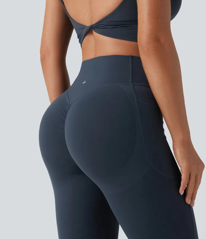 Halara UltraSculpt High Waisted Scrunch Butt Lifting Tummy Control Shaping Yoga Flare Leggings with Pockets