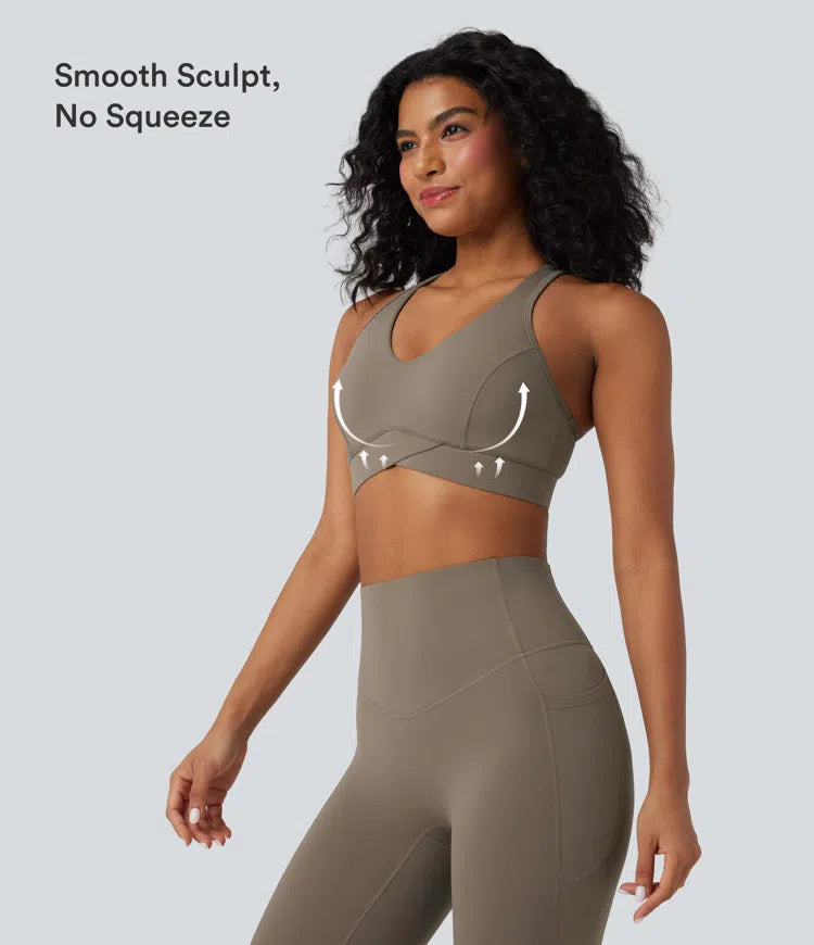 Halara UltraSculpt Light Support V Neck Racerback Workout Sports Bra
