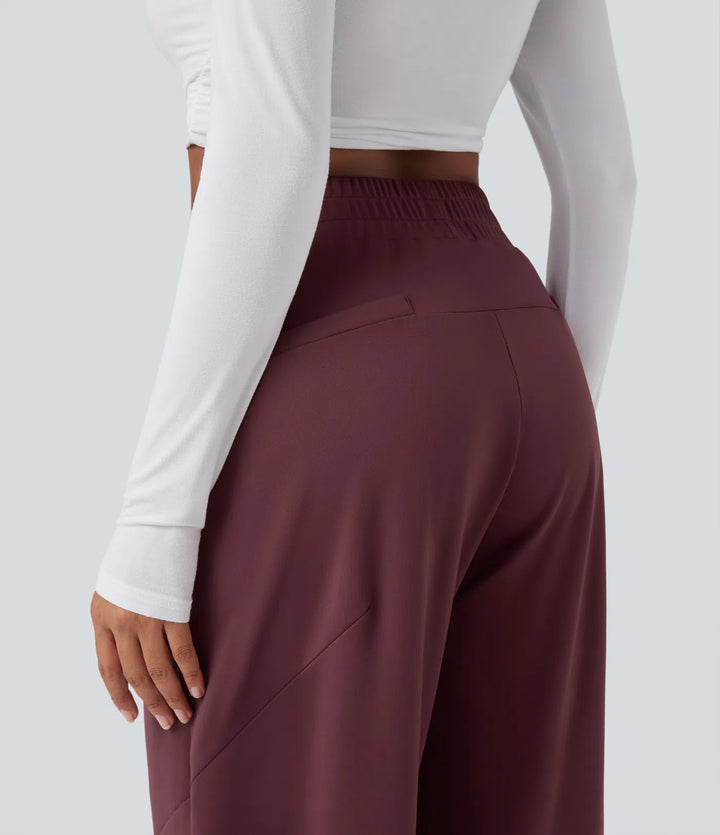DayStretch Mid Rise Casual Barrel Leg Baggy 7/8 Pants with Pockets
