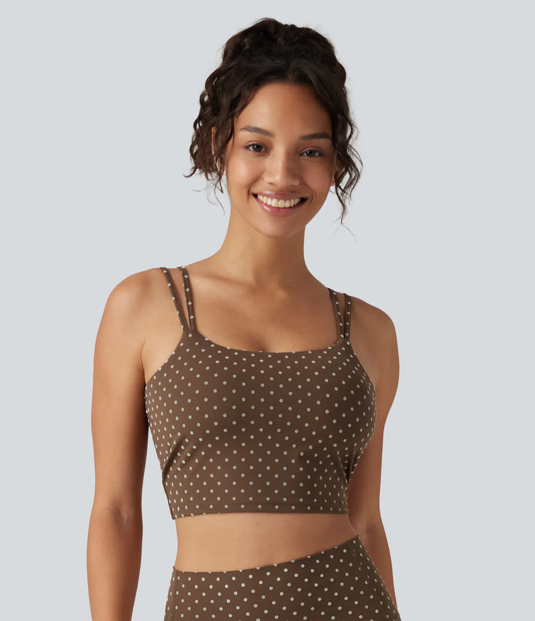 Halara UltraSculpt Light Support Backless Built-in Bra Flocked Polka Dot Yoga Sports Bra