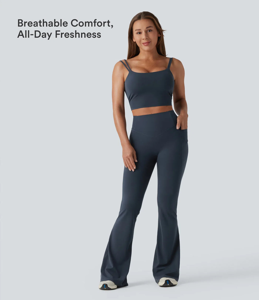 Halara UltraSculpt High Waisted Scrunch Butt Lifting Tummy Control Shaping Yoga Flare Leggings with Pockets