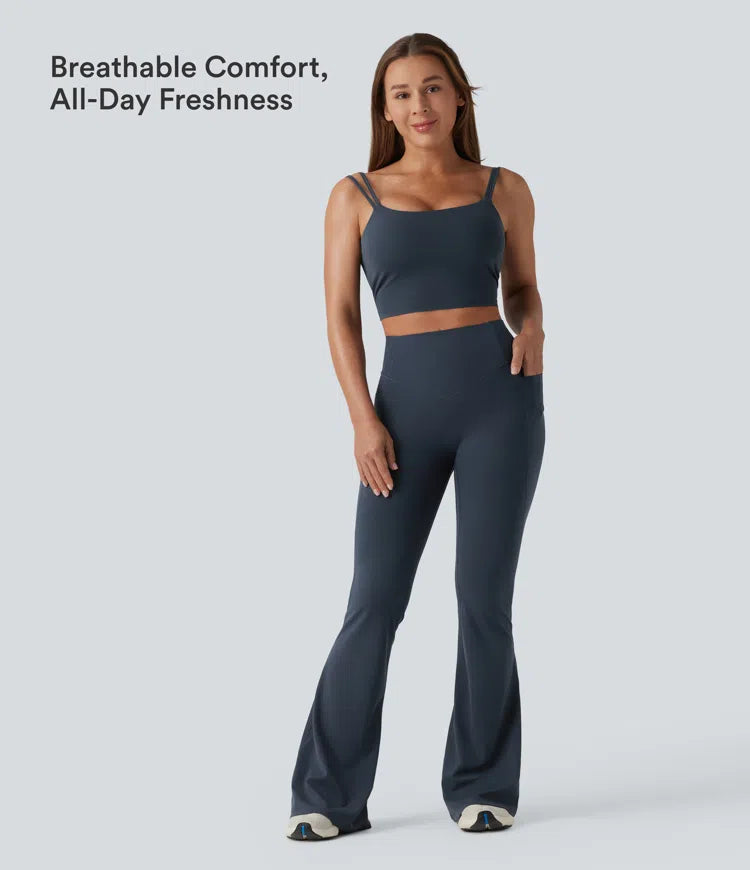Halara UltraSculpt High Waisted Scrunch Butt Lifting Tummy Control Shaping Yoga Flare Leggings with Pockets