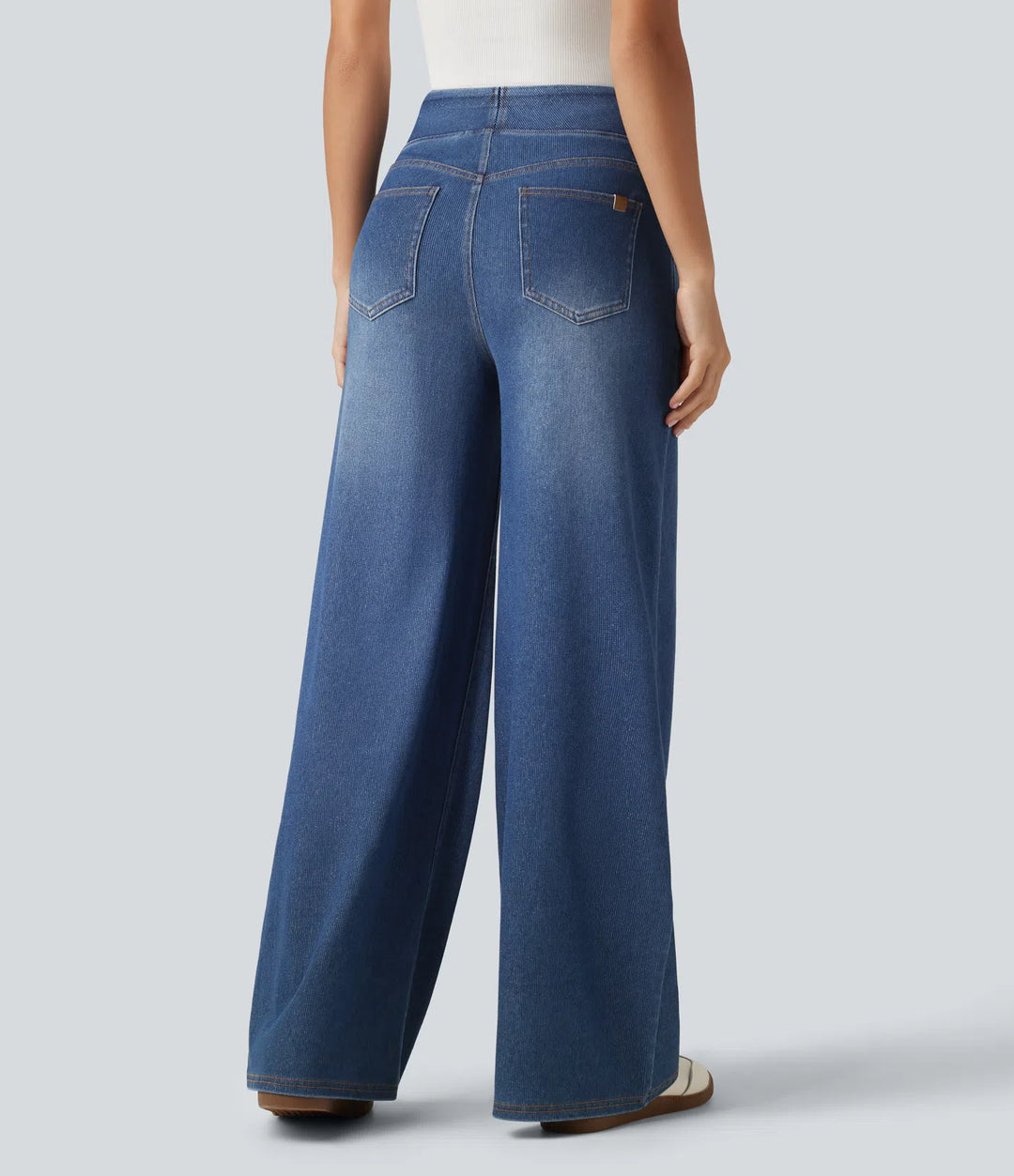 HalaraFlex High Waisted Wide Leg Silver Shine Casual Jeans with Pockets
