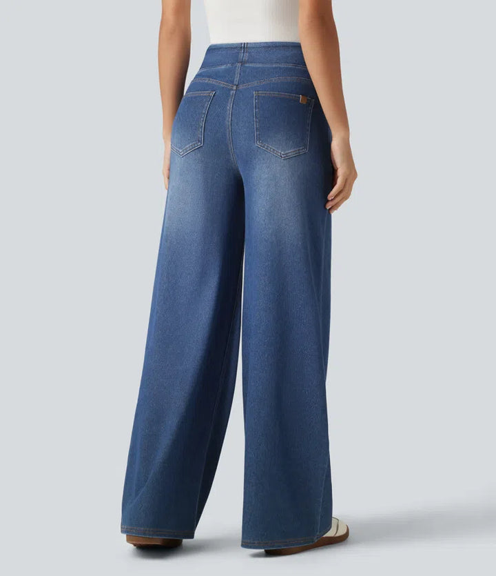 HalaraFlex High Waisted Wide Leg Silver Shine Casual Jeans with Pockets