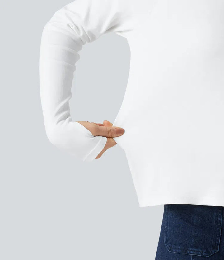 Boat Neck Long Sleeve Thumb Hole Casual Pima Cotton T-Shirt
