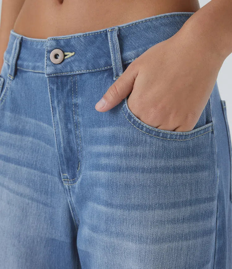 Halara Flex Low Rise Zipper Pockets Washed Baggy Wide Leg Casual Jeans