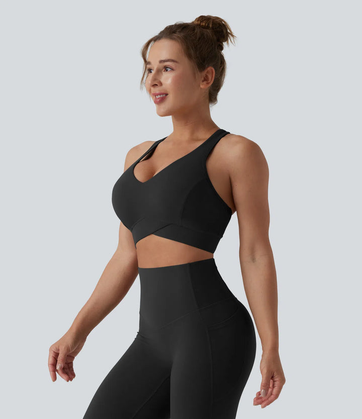 Halara UltraSculpt Light Support V Neck Racerback Running Sports Bra DD-F Cups