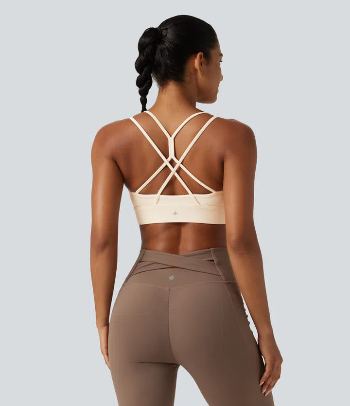 SoftlyZero Plush Low Support Built-in Bra Crisscross Yoga Sports Bra