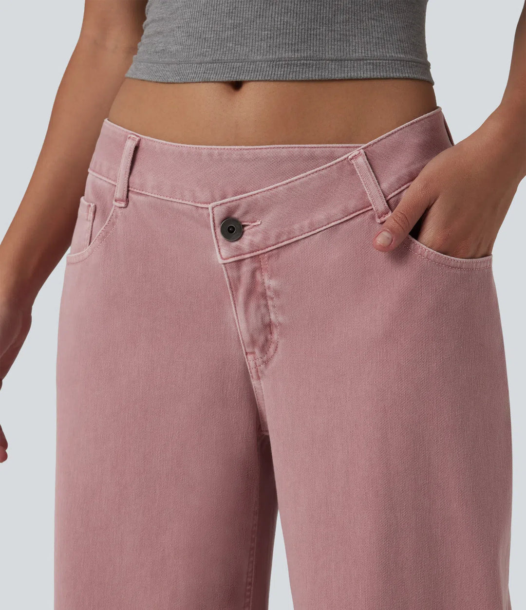 Halara Flex Asymmetric Low Rise Wide Leg Colorful Casual Jeans with Pockets