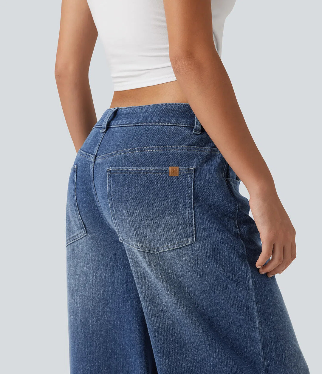 Halara Flex High Waisted Baggy Embroidery Casual Jeans with Pockets