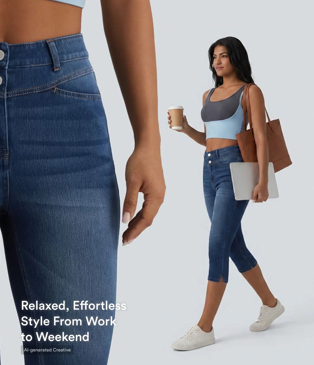 Halara Flex High Waisted Split Capri Casual Slim Jeans with Pockets