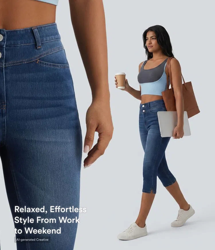 Halara Flex High Waisted Split Capri Casual Slim Jeans with Pockets