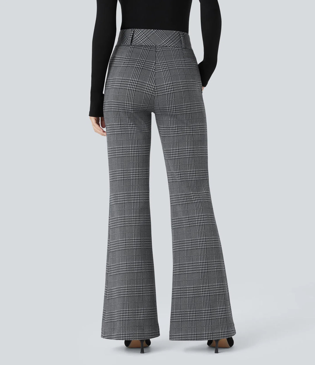 Halara Flex High Waisted Decorative Pocket Houndstooth Plaid Work Flare Pants