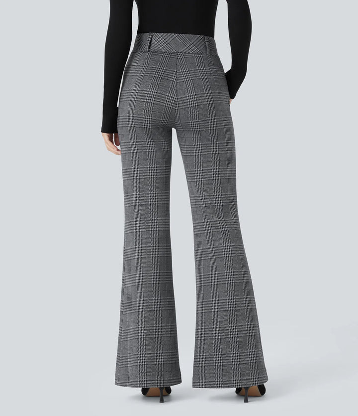 Halara Flex High Waisted Decorative Pocket Houndstooth Plaid Work Flare Pants