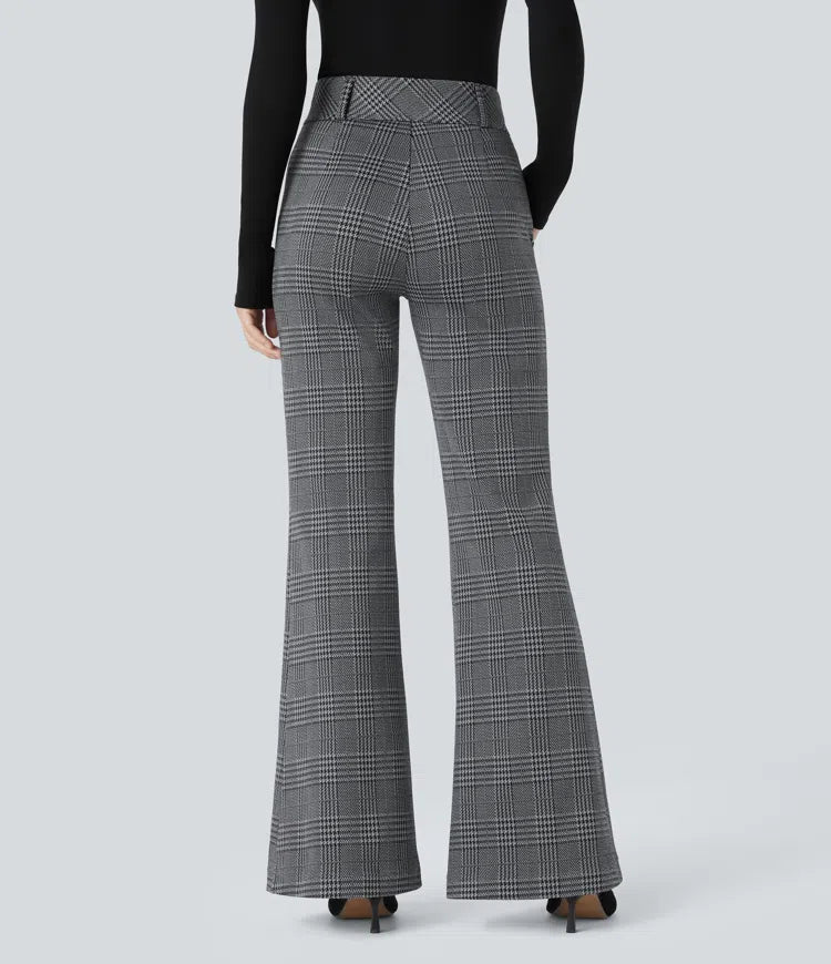 Halara Flex High Waisted Decorative Pocket Houndstooth Plaid Work Flare Pants