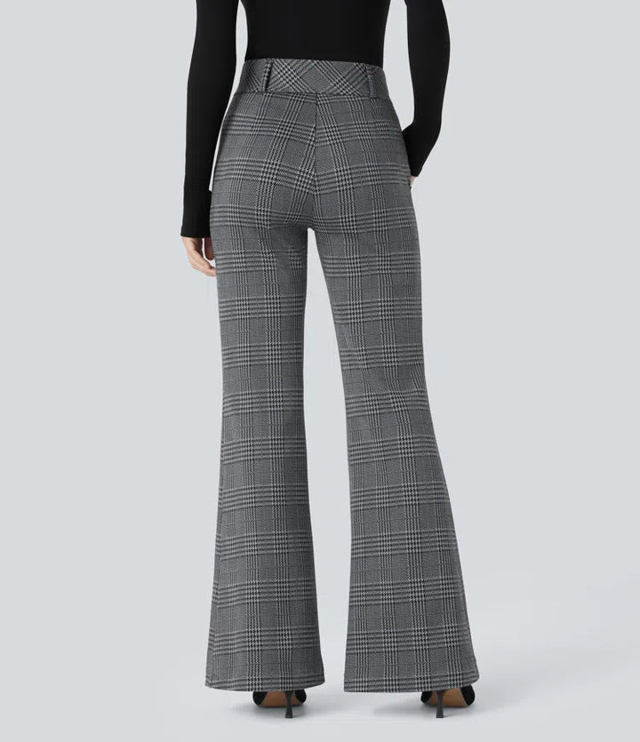 Halara Flex High Waisted Decorative Pocket Houndstooth Plaid Work Flare Pants