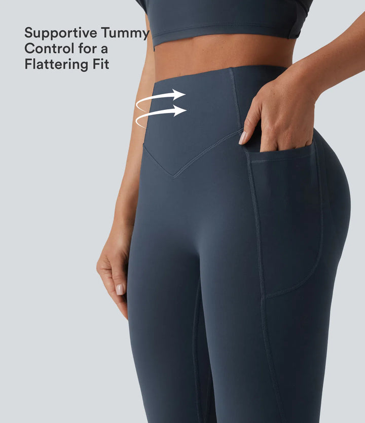 Halara UltraSculpt High Waisted Scrunch Butt Lifting Tummy Control Shaping Yoga Flare Leggings with Pockets