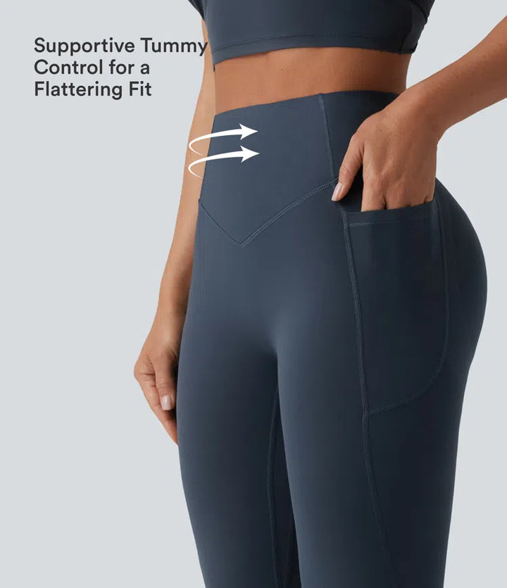 Halara UltraSculpt High Waisted Scrunch Butt Lifting Tummy Control Shaping Yoga Flare Leggings with Pockets