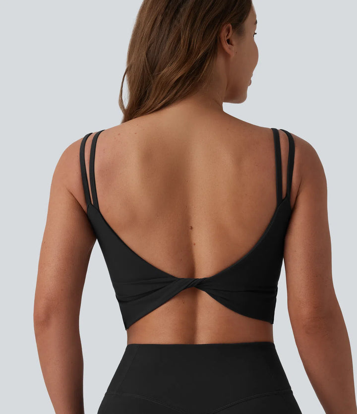 Halara UltraSculpt Double Straps Twisted Backless Cropped Built-in Bra Yoga Tank Top DD-F Cups