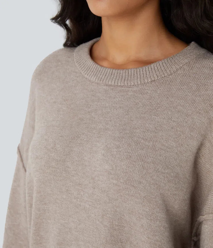 Round Neck Dropped Shoulder Long Sleeve Casual Sweater