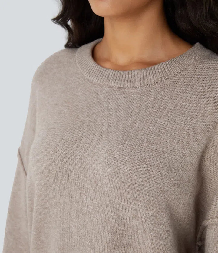 Round Neck Dropped Shoulder Long Sleeve Casual Sweater