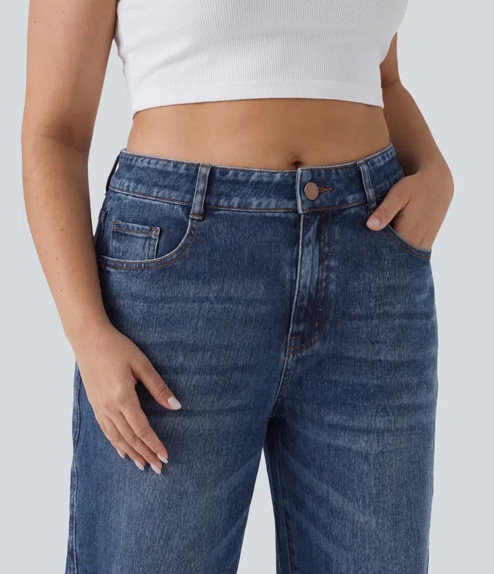 Halara Flex Low Rise Barrel Leg Casual Plus Size Jeans with Pockets