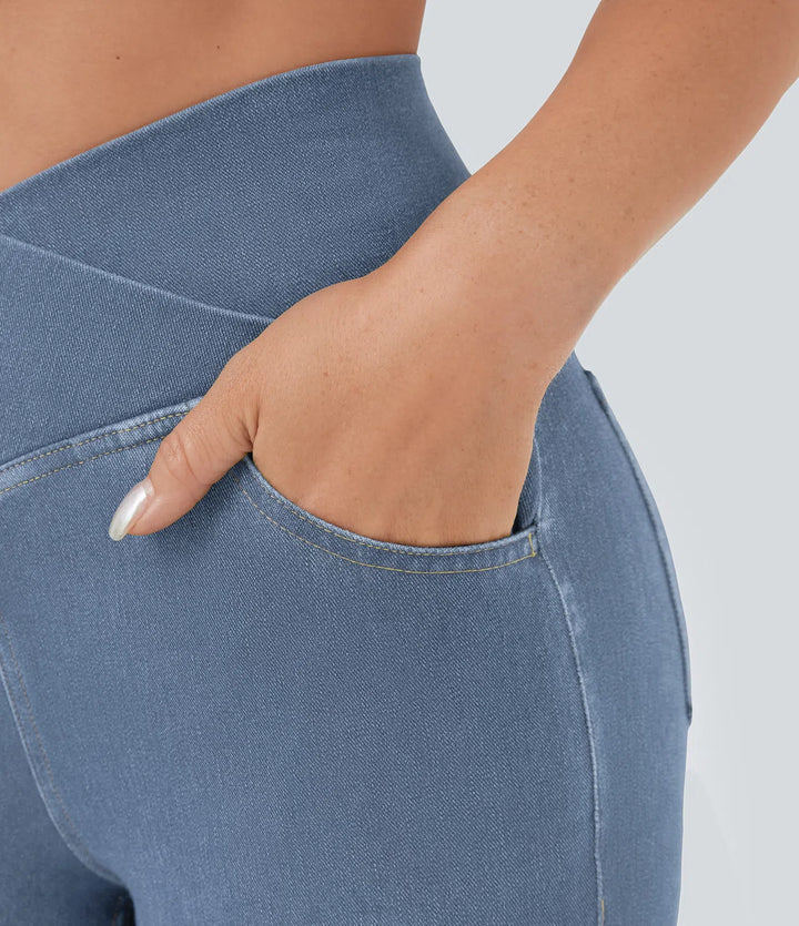 Halara Flex High Waisted Crossover Pocket InstantCool Washed Casual Jeans
