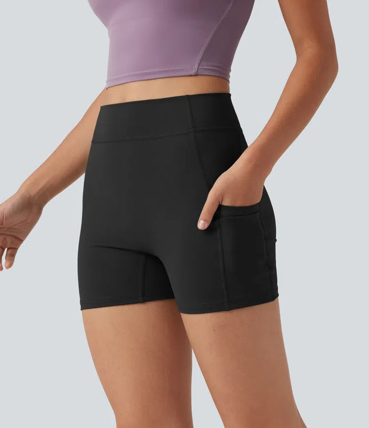 SoftlyZero Airy High Waisted Pocket Plain InstantCool Yoga Shorts 3.5"