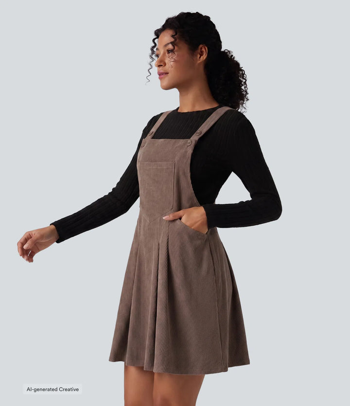 Mini Corduroy Casual Dress with Pockets
