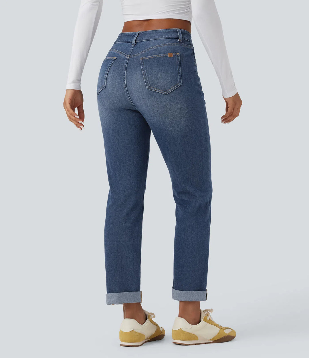 Halara Flex High Waisted Rolled Hem Casaul Slim Jeans with Pockets