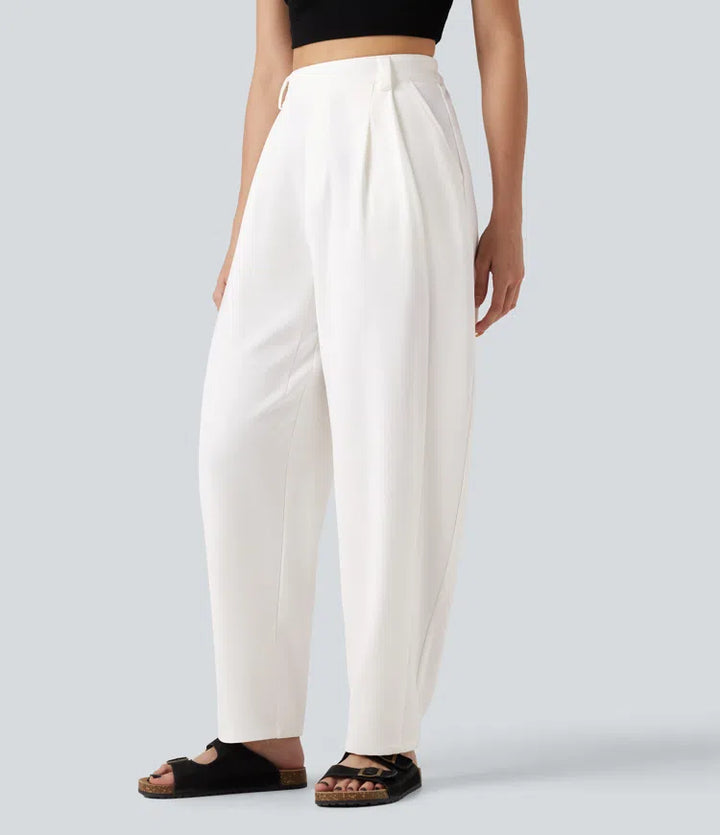 High-waisted Barrel Leg Baggy Work Pants with Pockets