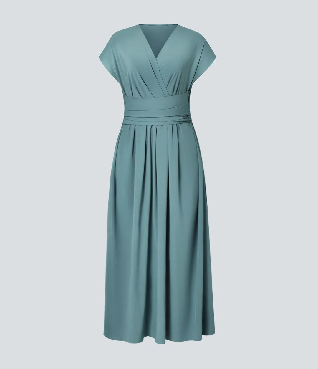 Breezeful V Neck Short Sleeve Pocket Tie Back Quick Dry Midi Casual Dress-Longer Length